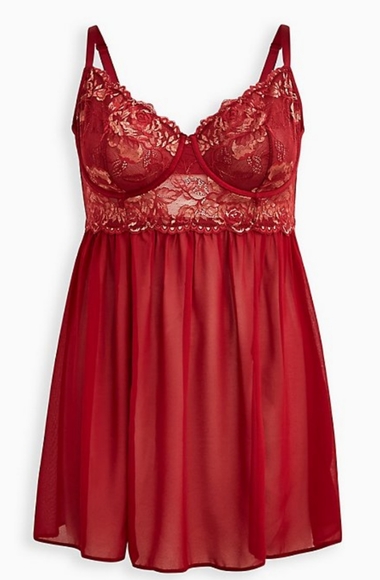 UNDERWIRE BABYDOLL - LACE RED & GOLD - Picture 5 of 5